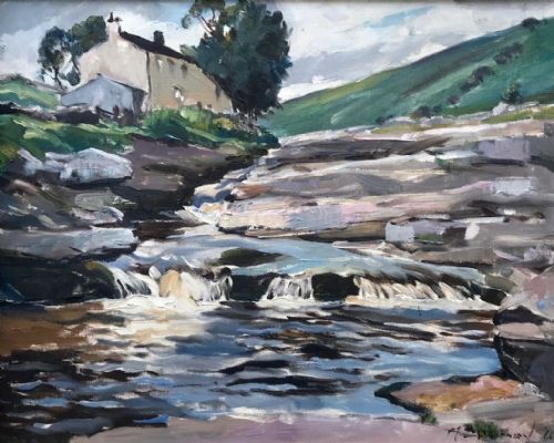 Arnold Denby Original English Vintage Signed Oil Painting on Board New House Farm Deepdale Yorkshire Landscape