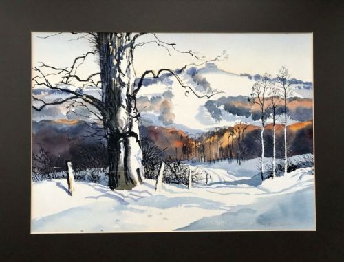 John Skelton Irish Original Mid 20th Century Watercolour Painting Dublin Snow Hills Hellfire Club Ireland Landscape