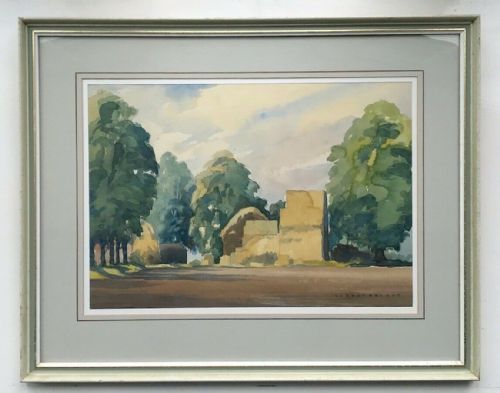 fig 1. Sidney Wright Signed Original 20th Century Vintage Watercolour Painting Scottish Landscape Hay Stacks near Galloway in Scotland