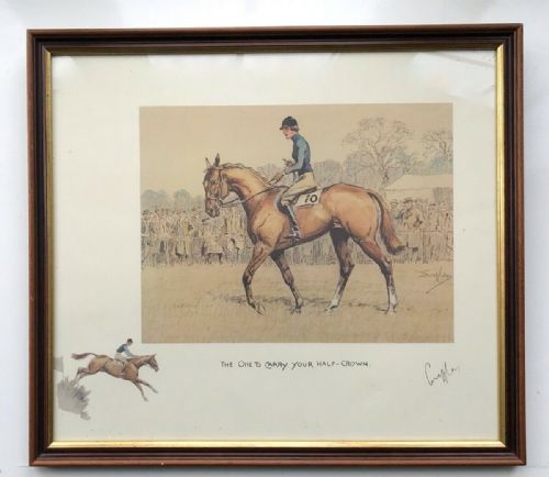 fig 1. Snaffles (Charles J Payne) 'The One to Carry your Half-Crown' English Vintage Colour Print with Blindstamp