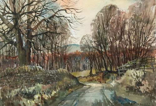 Sidney Wright Signed Original English Vintage Watercolour Painting Country Lane Near Fewston Harrogate North Yorkshire Landscape