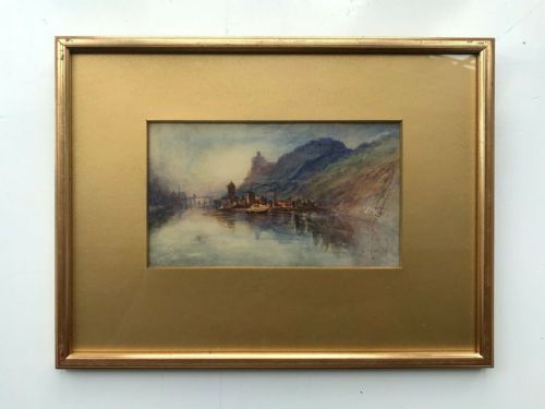 fig 1. Circle of JMW Turner Original Early 19th Century Antique Watercolour Painting Castle & Bridge View Landscape