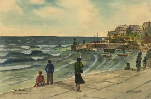 W Pickles Signed Original English Vintage Watercolour Painting Porth Portscatho Cornwall Cornish Seascape