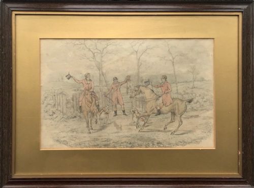fig 1. H (Henry) Alken 1825 Original Antique Pencil & Watercolour Painting English Fox Hunting Landscape