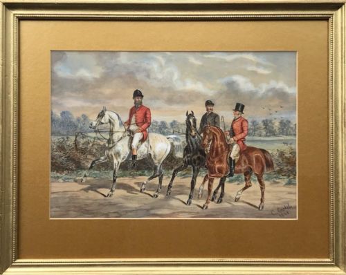 C Cantelo Signed & Dated 1868 Original 19th Century Antique Watercolour Painting Fox Hunting English Landscape