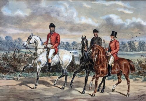 fig 1. C Cantelo Signed & Dated 1868 Original 19th Century Antique Watercolour Painting Fox Hunting English Landscape
