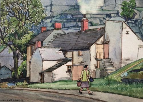 Original Maurice Long Signed 20th Century Vintage Watercolour Painting Stoney Middleton Derbyshire Dales English Village Landscape