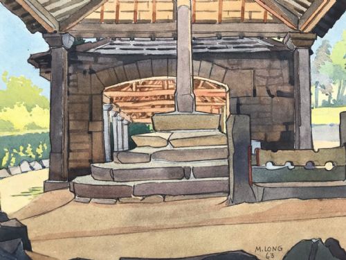 fig 1. Maurice Long 1963 Signed original mid 20th Century Vintage Watercolour Painting Bingley Old Market & Butter Cross Yorkshire Landscape