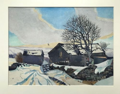 fig 1. Original Maurice Long Mid 20th Century Vintage Watercolour Painting Middlesmoor in Snow Nr Pateley Bridge North Yorkshire