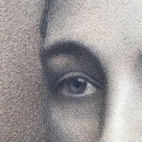 fig 1. Signed LARGE English Antique ORIGINAL VICTORIAN Charcoal Pencil Drawing of Lady Dated 1890