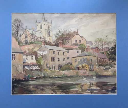 Manner of Angus Rands Original Mid 20th Century Watercolour Painting Waterside & River Nidd Knaresborough Yorkshire Landscape