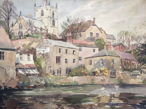 fig 2. Manner of Angus Rands Original Mid 20th Century Watercolour Painting Waterside & River Nidd Knaresborough Yorkshire Landscape