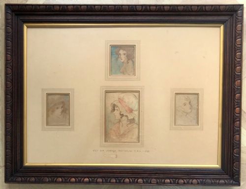 Joshua Reynolds 4 X Original 18th Century Antique Watercolour Paintings Portrait Sketches of Young Women Signed J Reynolds & Dated Inscription Verso