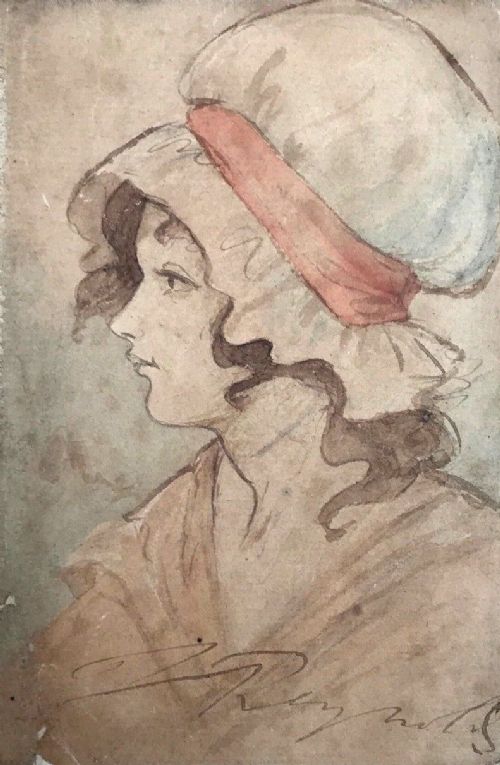 fig 2. Joshua Reynolds 4 x Original 18th Century Antique Watercolour Paintings Portrait Sketches of Young Women Signed J Reynolds & Dated Inscription Verso