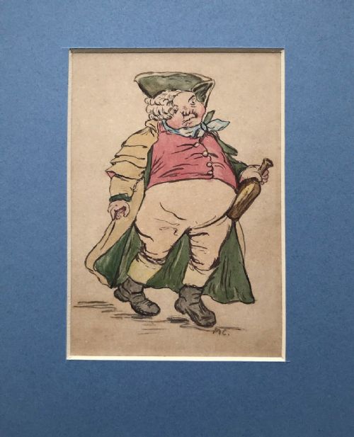 Original Monogrammed 19th Century Watercolour Sketch Portrait Caricature of a Drunken Man