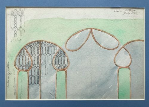 Charles Stanley Peach Original 1883 19th Century Antique Watercolour Window Design for Craven Cottage Architectural Drawing
