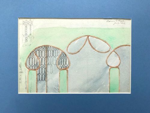 fig 1. Charles Stanley Peach Original 1883 19th Century Antique Watercolour Window Design for Craven Cottage Architectural Drawing