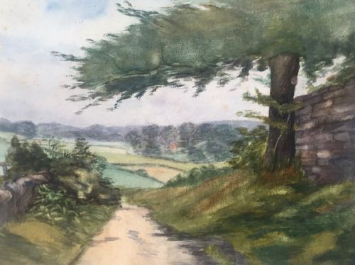 Original Antique Watercolour Painting Rural English Countryside Landscape Scene