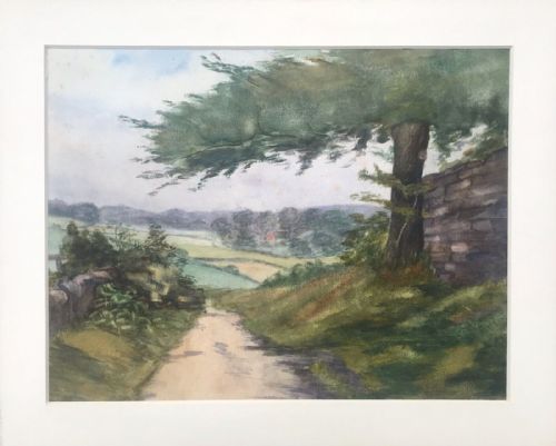 fig 1. Original Antique Watercolour Painting Rural English Countryside Landscape Scene