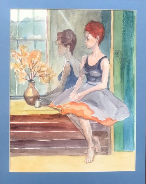 fig 1. Angela Stones Original Mid 20th Century Watercolour Painting Portrait Study of a Lady sitting by a Mirror
