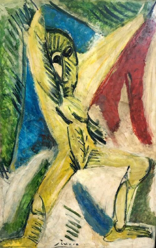 Signed Picasso Manner of Pablo Large Original Early 20th Century Oil Paintingon Board Abstract Nude Figure