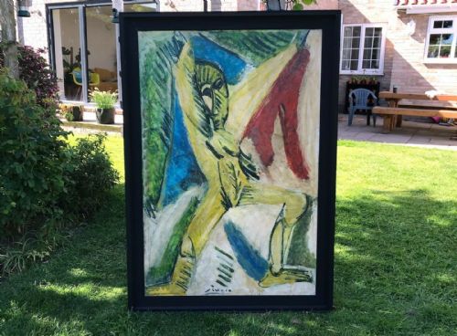 fig 1. Signed Picasso Manner of Pablo LARGE Original EARLY 20TH Century Oil Paintingon Board Abstract Nude Figure