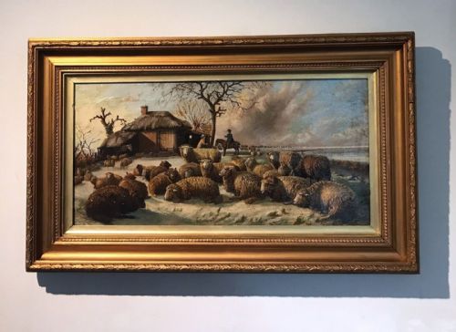 fig 1. Circle of Cornelius Van Leemputten Original early 19th Century Antique Oil Painting on Canvas Flock of Sheep Farmstead Landscape