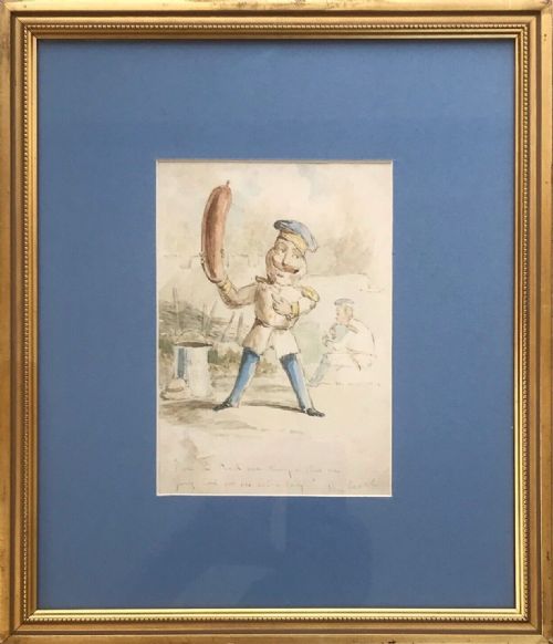 fig 1. JOHN LEECH Signed Original Antique Watercolour Portrait Painting 19th Century Military Caricature
