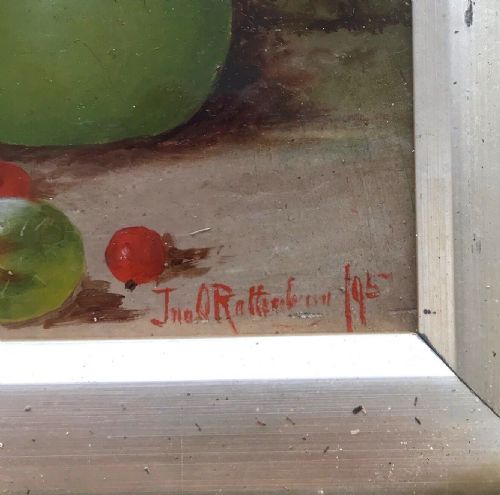 fig 1. British School Original 19th Century Antique Oil Painting Still Life study of Fruit Pears & Berries in Wooden Gilt Frame
