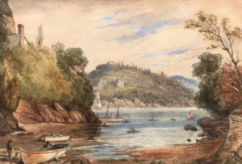 fig 1. Charles D'Oyly Signed Original Early 19th Century Antique Watercolour Painting Dartmouth Devon English Coastal Seascape