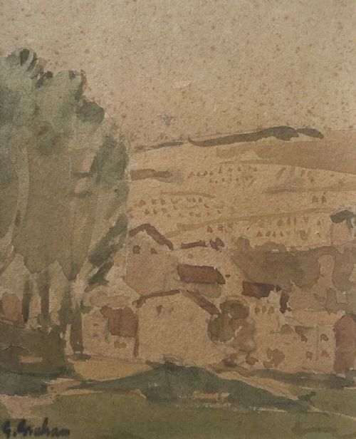 fig 1. George Graham (1881-1949) Signed Original Early 20th Century Antique Watercolour Painting English Village Landscape