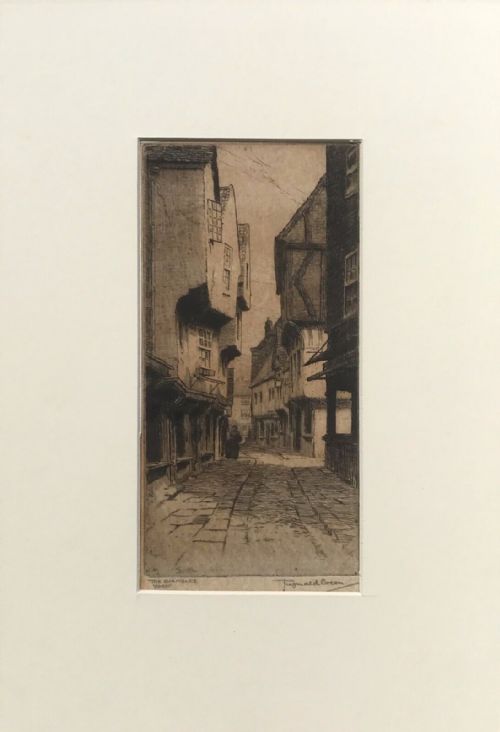 Reginald Green Rwa Signed Original Early 20th Century Antique Etching Engraving of the Shambles in York