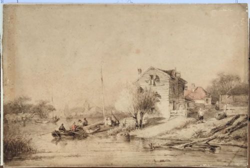 Attr. Jan Van Goyen Original 17th Century Antique Dutch School Watercolour Landscape Painting