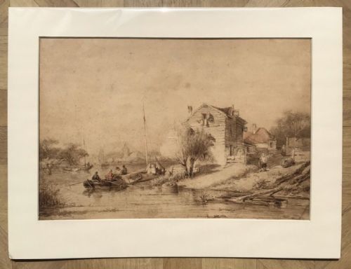 fig 1. Attr. Jan Van Goyen Original 17th Century Antique Dutch School Watercolour Landscape Painting