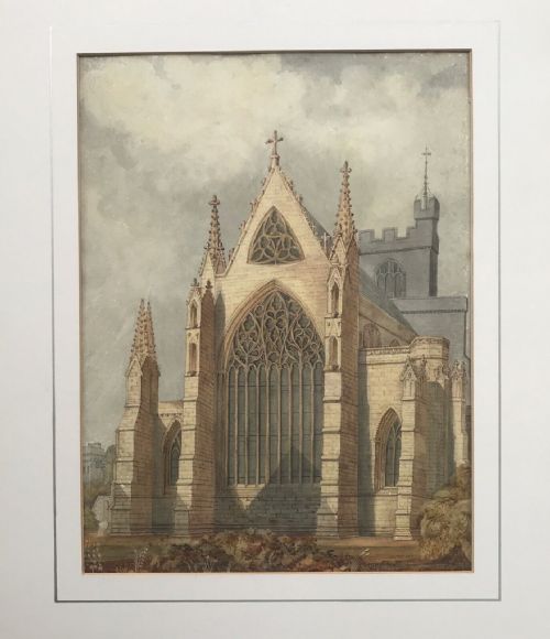 fig 1. Original 19th Century Antique Watercolour Painting Church Cathedral Architectural Study