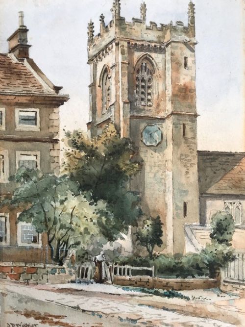 John Dobby Walker (18)88 Signed Original 19th Century Antique Watercolour Painting Church Landscape