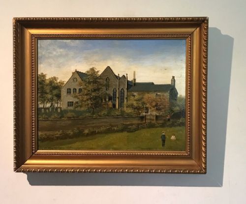 Original H Marsden Signed 1901 Antique Oil Painting on Board Bamford Chapel in Rochdale, Lancashire Landscape