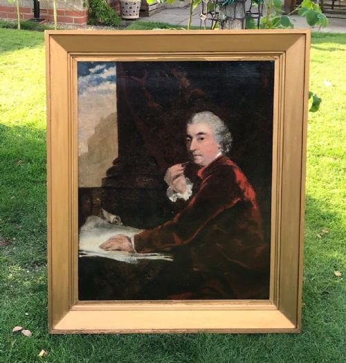 After Joshua Reynolds Original 19th Century Antique Oil Painting Portrait of William Chambers in Period Frame