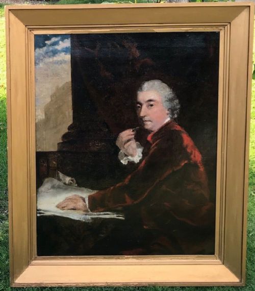 fig 1. After Joshua Reynolds Original 19th Century Antique Oil Painting Portrait of William Chambers in Period Frame