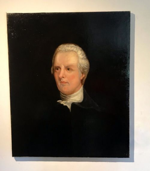 fig 1. Original 19th Century Antique Oil Painting on Canvas Stretcher Portrait of William Pitt the Younger wearing a white Cravat