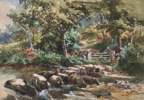 J Jackson Curnock Rca 1864 Original 19th Century Antique Watercolour Painting Near Chagford Devon English River Landscape