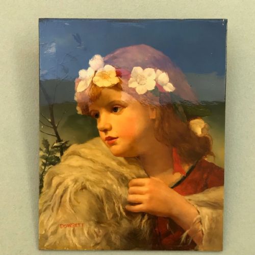 fig 1. Signed 'Dowsett' Original Oil Painting on Wood Panel Portrait of a