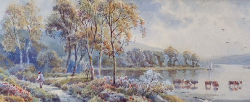 Charles Frederick Allbon Original Antique Cattle Landscape Watercolour Painting