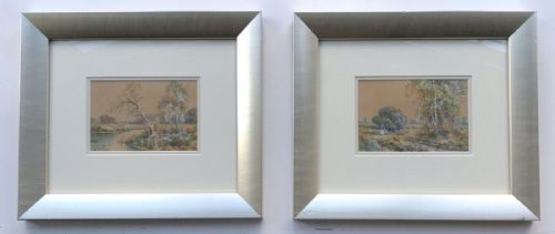Charles Frederick Allbon Signed; a Pair of Original 19th Century Antique Watercolour Paintings River & Meadow Landscapes Presented in Contemporary Frames
