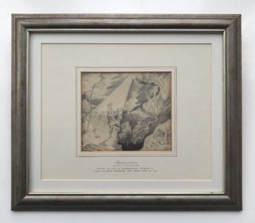 Attributed to John Martin Original Early 19th Century Antique Pencil Sketch Drawing Pandemonium Religious Themed Various Inscriptions Verso