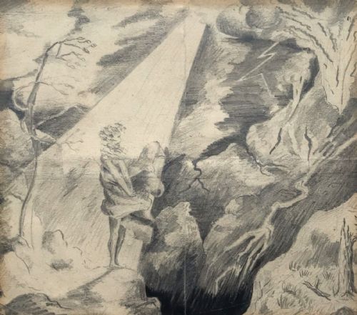fig 1. Attributed to John Martin Original early 19th Century Antique Pencil Sketch Drawing Pandemonium religious Themed Various inscriptions verso