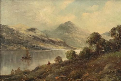 fig 1. Indistinctly Signed C Lyons Aiken Original 19th Century Antique Oil Painting on Canvas Loch Tay Scotland Scottish Landscape