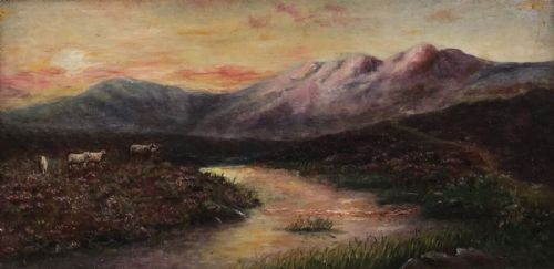 fig 1. Original 19th Century Antique Oil on Canvas Landscape Painting Sheep in Scottish Highland