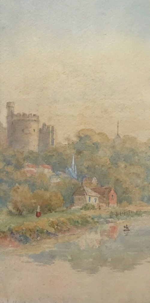 Rob Hughes Signed Original Antique Watercolour Painting Arundel Castle and River View Sussex