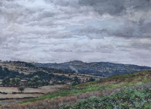 John Dobby Walker Signed Original Antique Watercolour Painting a View Over Wharfedale, Yorkshire Landscape